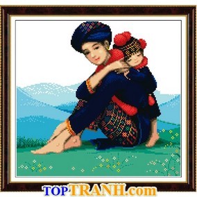 Tranh thêu mẹ địu con